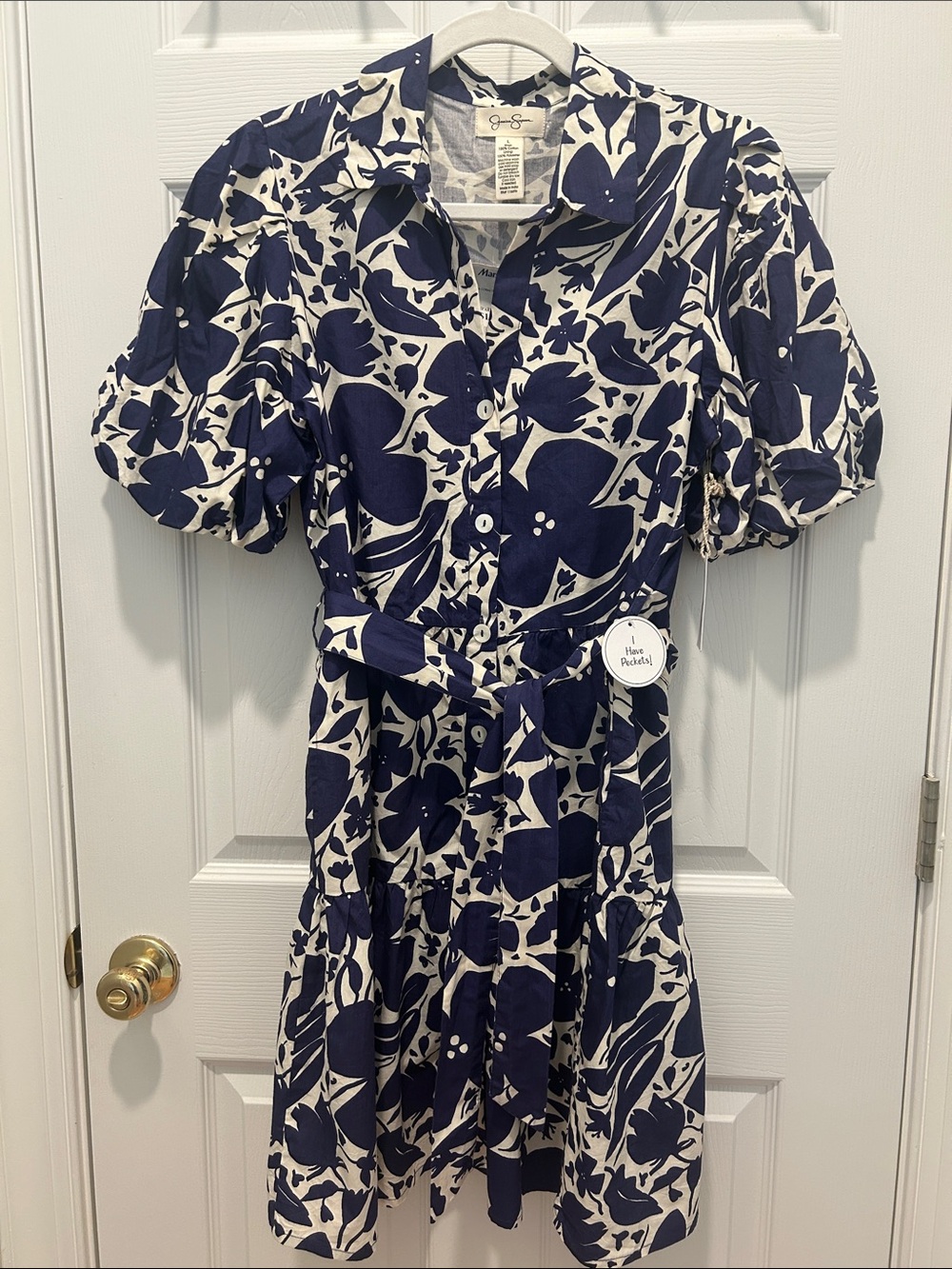 Jessica Simpson Navy and White Floral Midi Dress